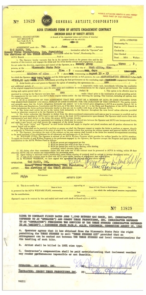 Moe Howard Twice-Signed Agreement From June 1960 Regarding The Three Stooges' Appearance at the Wisconsin State Fair -- 2pp. Measures 8.5'' x 12'' & 8.5'' x 5.25'' -- Very Good